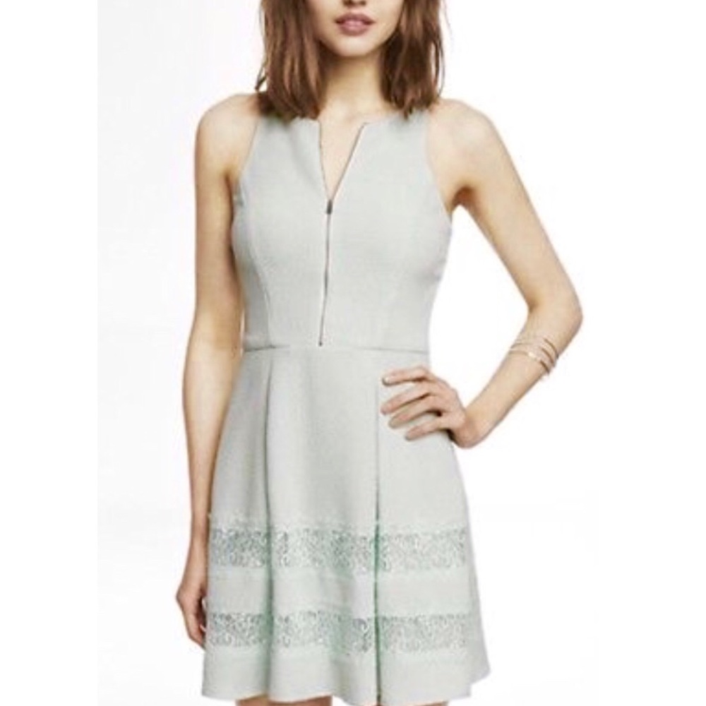 Express mint zip front fit and flare dress